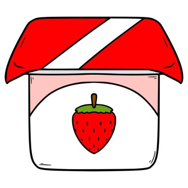 Çilekli yoğurt çizim elle izole edilmiş vektör