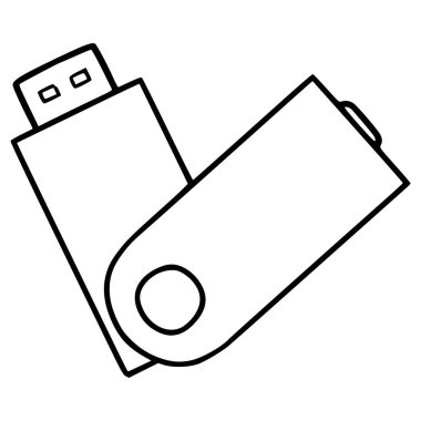 Usb flash disk çizimi el çizimi ana hatlı vektör