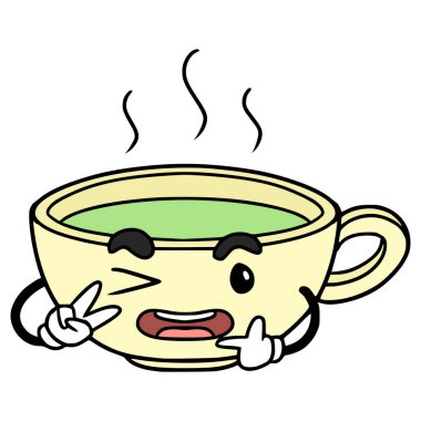 çay fincanı karakteri çizimi el izole vektörü