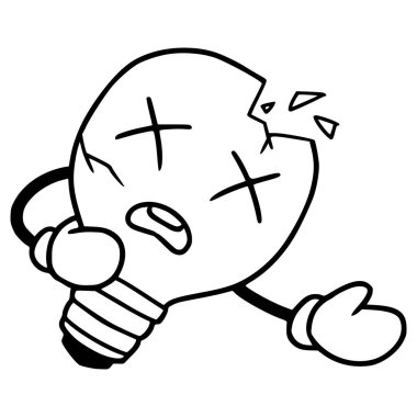 Bozuk ampul karakteri çizimi el çizimi ana hat vektörü