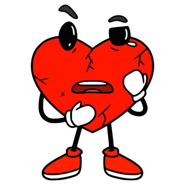 Kırık kalp karakteri çizimi elle izole edilmiş vektör