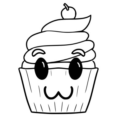 cupcake karakteri çizimi el çizimi ana hat vektörü