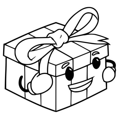 hediye kutusu karakter çizimi izole edilmiş vektör ana hatları