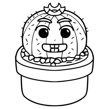 Kaktüs karakteri çizimi el çizimi ana hatlı vektör