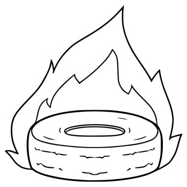 Yanan lastik çizimi el çizimi ana hat vektörü