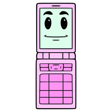 kapaklı telefon karakteri çizimi el izole vektörü