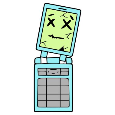 Bozuk kapaklı telefon karakteri çizimi izole edilmiş vektör