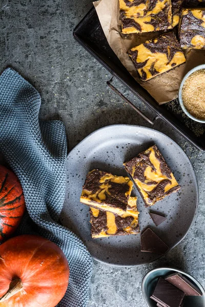 Einfaches Und Köstliches Herbstdessert Kürbis Wirbel Brownies Stockfoto