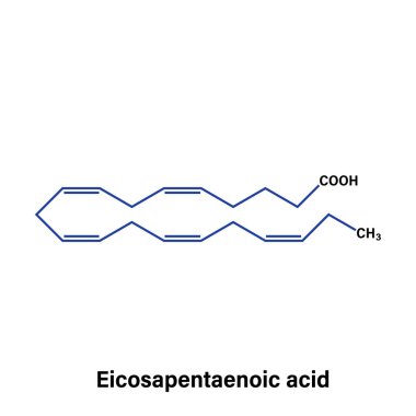 Biyokimya için Eicosapentaenoic Asit Kimyasal Yapısı, Moleküler Biyoloji ve Beyaz Arkaplan üzerine Sağlık Bilimi Eğitiminin Detaylı Vektör İlülasyonu