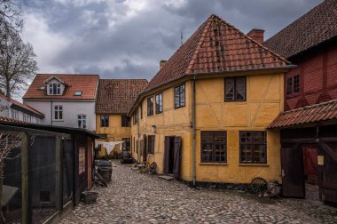 Odense, Danimarka 'daki Monteragrden' deki antik yarı kereste evi, 19 Nisan 2024