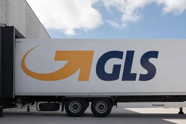 stock image container truck loading in an storage building, Denmark, May 11, 2019