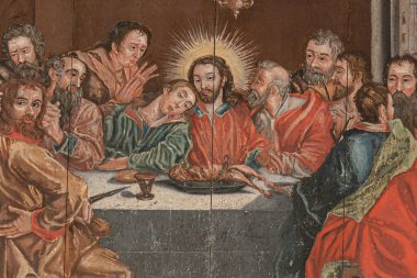 Ovraby kilisesindeki 17. yüzyıldan kalma bir sunakta bilinmeyen bir tablonun son akşam yemeği resmi, 16 Temmuz 209