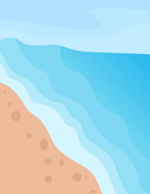 Plaj dalgaları arka plan vektör tasarımı, Çizgi film çizimi düz tasarım.