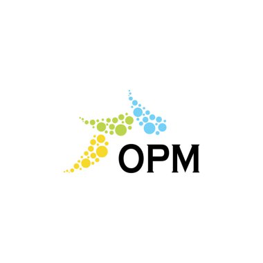 Beyaz arkaplanda OPM harf logosu tasarımı. Yaratıcı modern OPM harf logosu tasarımı. Vektör tasarımı.