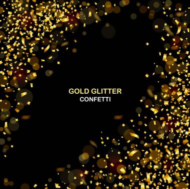 Düşen metalik altın parıltı ve konfeti parçalarıyla lüks bir kutlama arka planı