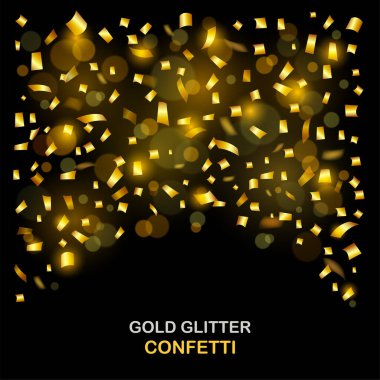 Düşen metalik altın parıltı ve konfeti parçalarıyla lüks bir kutlama arka planı