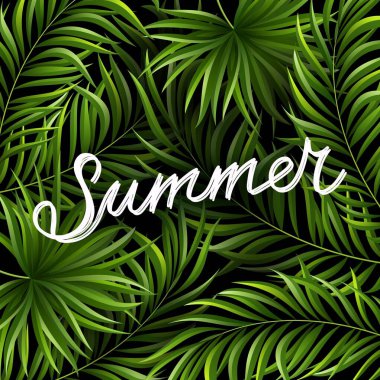 Palmiye yapraklı vektör çiçekli yaz arkaplanı, tropikal çiçek desenli.