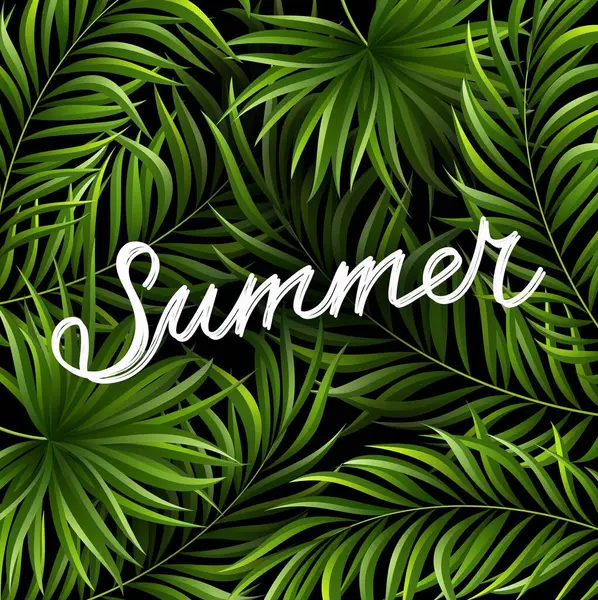 Palmiye yapraklı vektör çiçekli yaz arkaplanı, tropikal çiçek desenli.