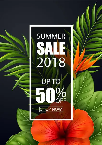 Tropikal çiçekli bir yaz afişinin vektör illüstrasyonu