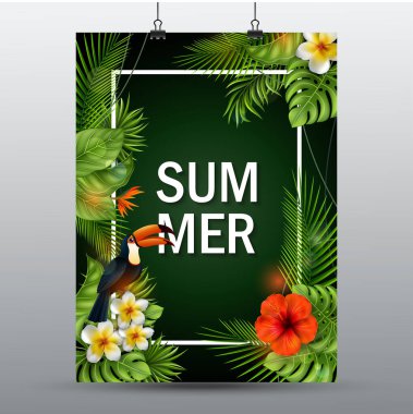 Çiçekler ve yapraklarla dolu yaz arkaplanı. vektör