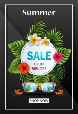 Çiçekli yaz indirimi afişi, vektör illüstrasyonu