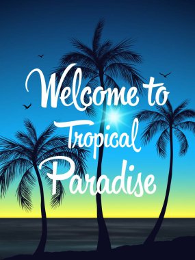vektör yaz tropikal plajı.