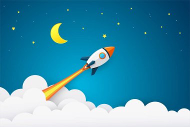 Düz dizaynlı Modern uzay roketinin çizimi