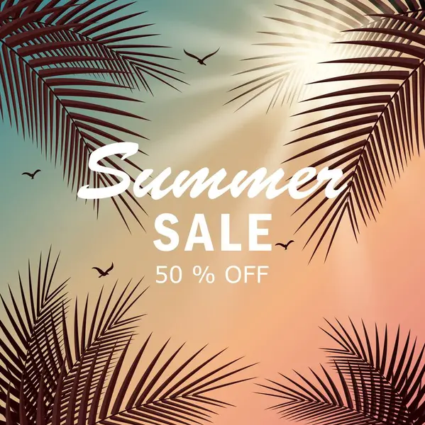 Tropikal palmiye yapraklı satış afişi şablonu tasarımı