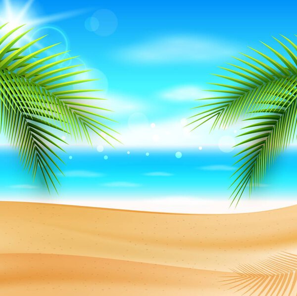 летний фон с пальмами и морем. вектор eps 1 0.