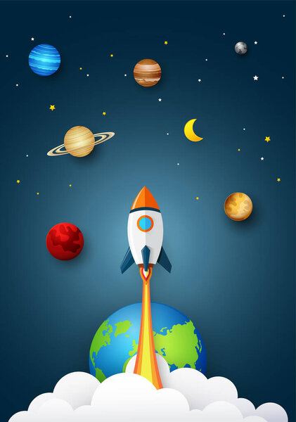 векторная иллюстрация космического шаттла, ракеты и космоса
