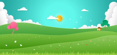 Çayır ve bulutlu karikatür manzarası