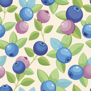 Pastel renklerde mavi yabani böğürtlenlerle tekrarlanan desen