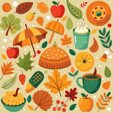 Sonbahar temalı şablon sonbahar öğeleriyle tekrarlanıyor