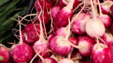 Yeşillik sergilenen 4K video, pazarda turplar