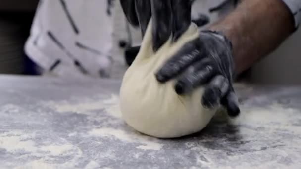 Chef Prepara Imeretian Khachapuri Cozinheiro Põe Queijo Massa Farinha Rola — Vídeo de Stock