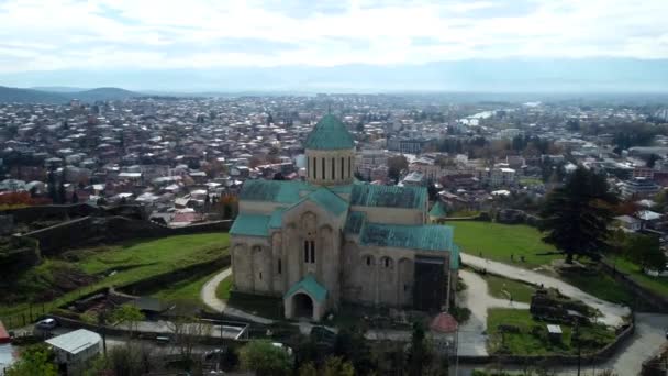 Église Orthodoxe Géorgie Vue Aérienne Temple Bagrat Kutaisi Géorgie Patrimoine — Video