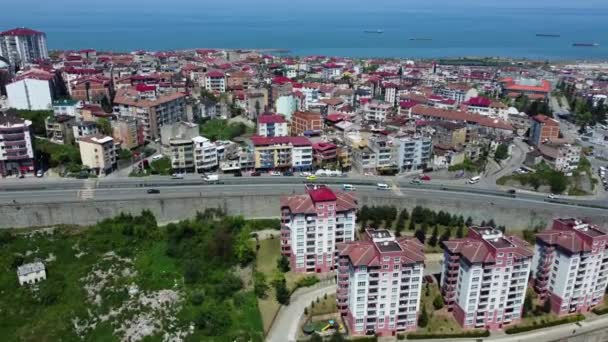 Vista Aérea Ciudad Portuaria Turca Trabzon Mostrando Orilla Del Mar — Vídeos de Stock