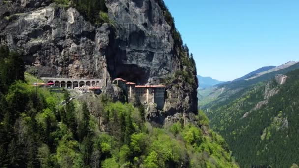 Vue Dessus Monastère Panagia Sumela Niché Dans Les Montagnes Trabzon — Video