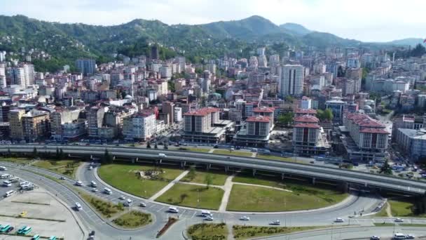 Εναέρια Άποψη Της Οδικής Διασταύρωσης Στο Rize City Τουρκία Αστικό — Αρχείο Βίντεο