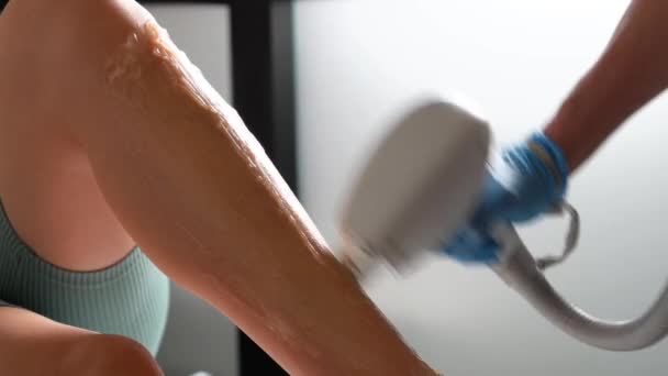 Close Shot Laser Epilator Used Hair Removal Woman Legs Laser — Stock Video