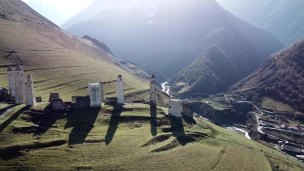 Kaukasus Gebirge Dagestanische Türme Historische Gebäude Luftaufnahme — Stockvideo