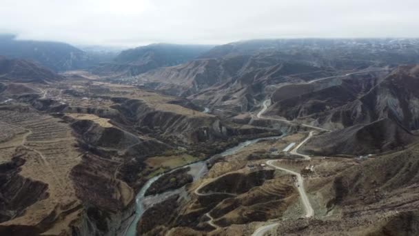 Montagnes Caucase Paysage Avec Route Montagne Rivière Vue Aérienne — Video