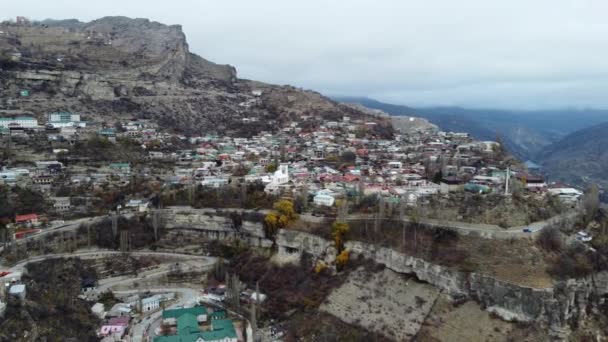Villaggio Cima Alla Montagna Nella Repubblica Del Daghestan Vista Aerea — Video Stock