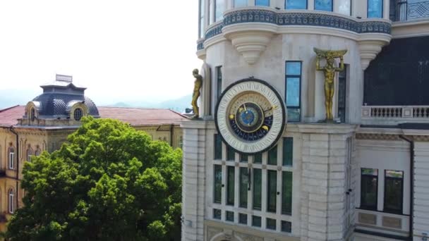 Aerial Video Facade Building Astronomical Clock Tower Batumi Georgia — Stock Video