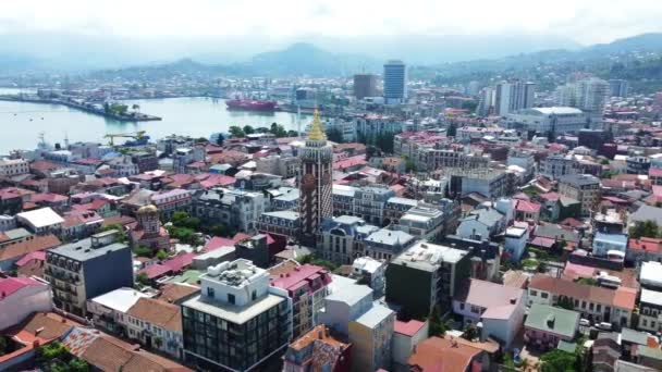 Drónfelvételek Batumi Üdülőhely Partvonaláról Kilátással Óvárosra Piazza Térre — Stock videók