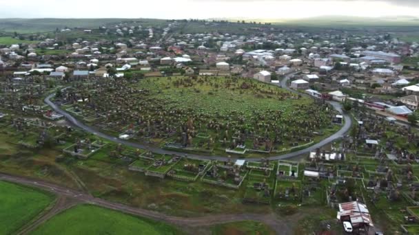 Большое Хачкарское Кладбище Армении Вид Воздуха — стоковое видео