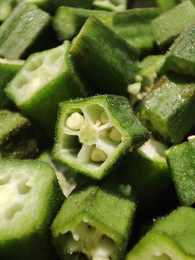 Taze kadın parmağı makro klik, sağlıklı yemek, bhindi yakın çekimi. 