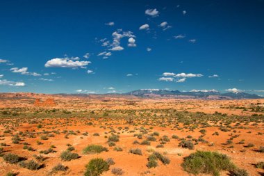 ABD 'nin Utah eyaletindeki Arches Ulusal Parkı' nın doğal harikalarına hayret ediyorum. Görkemli kumtaşı kemerleri, yüksek kuleler ve uçsuz bucaksız çöl manzaraları gerçeküstü ve hayranlık uyandırıcı bir manzara yaratıyor.