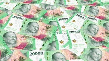 Endonezya 'nın parası. Endonezya rupiası banknotları. 20.000 rupiah para geçmişi. Endonezya ulusal para birimi konsepti. IDR Rupiah döngüsü sonsuz arkaplan hareketi canlandırması.