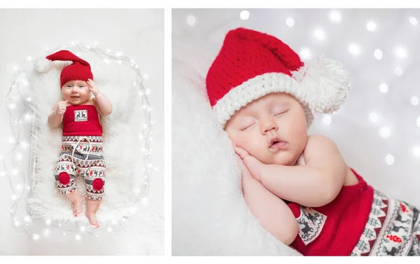 Очаровательный Спящий Новорожденный Ребенок Шляпе Санта Клауса Рождество Новый Год — стоковое фото